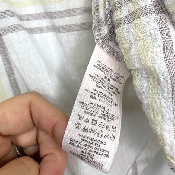 FREE PEOPLE Cutie Ivory Plaid Batwing Button Front Shirt Sz S - Picture 9 of 10